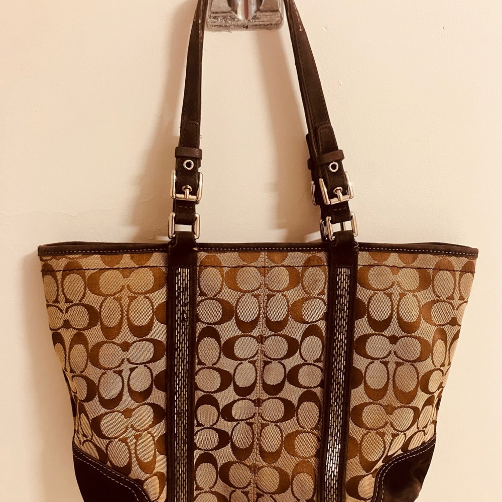 Coach Brown and Black Trapezoid Tote Bag